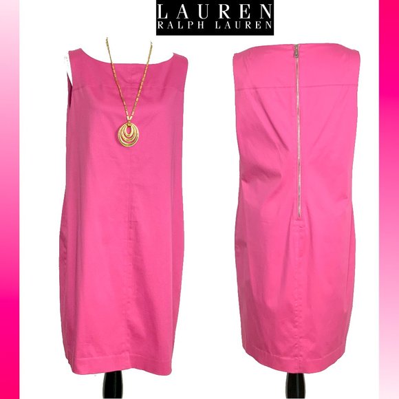 Lauren Ralph Lauren Pink Cotton Shift  Career Dress Sz 14 - Picture 1 of 16